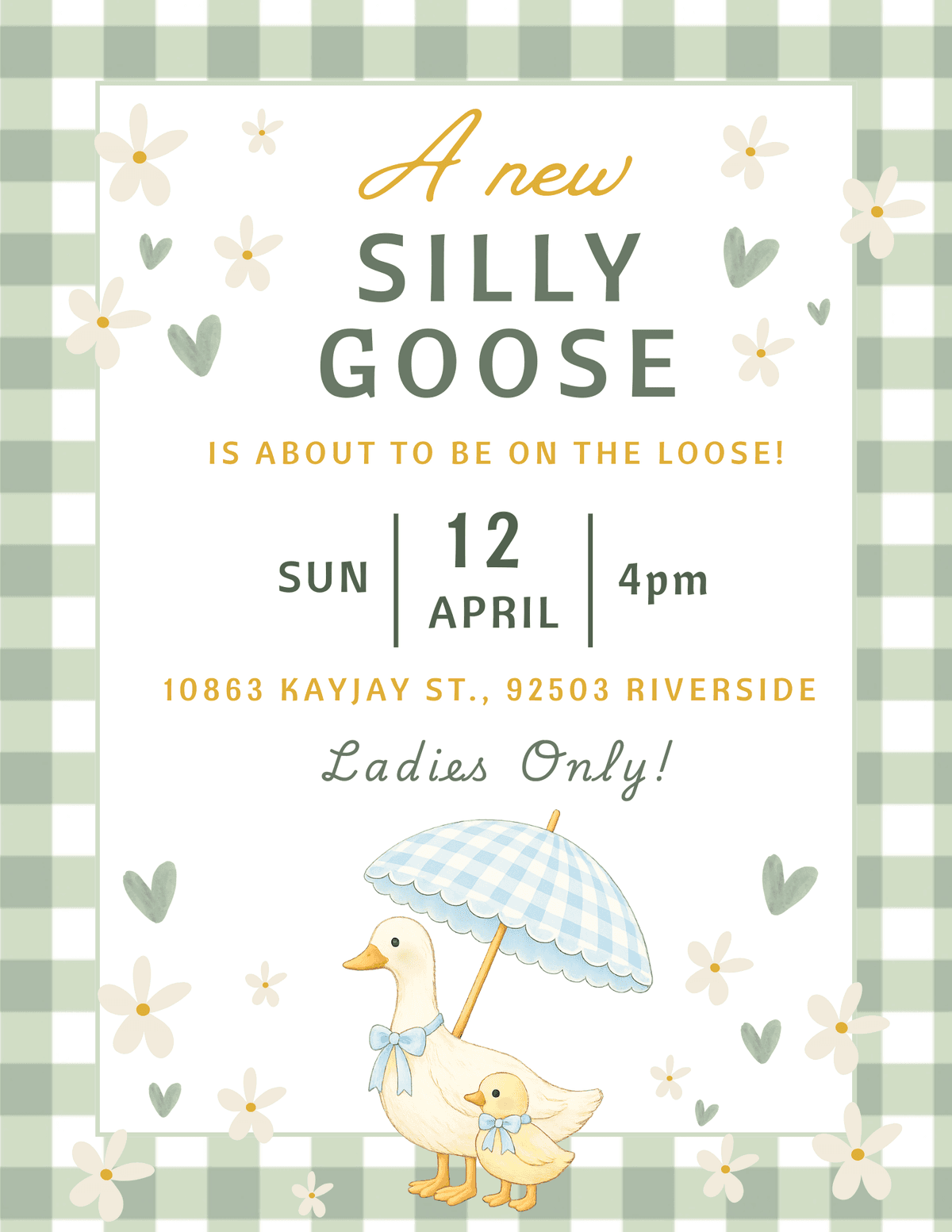 A new Silly Goose is about to be on the loose! Sunday April 12, 4pm, 10863 Kayjay St., 92503 Riverside